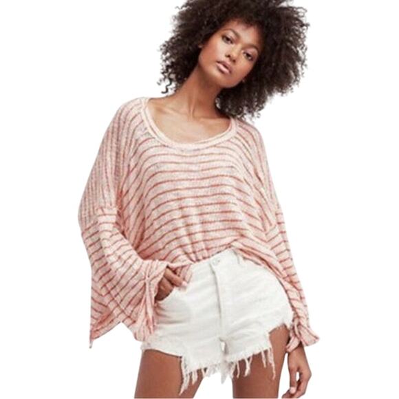 We The Free Catalina Striped Poncho Red Cream Oversized Slouchy S | Fall |Winter - Picture 1 of 6